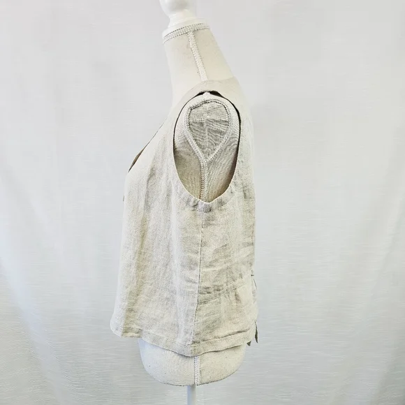 Eileen Fisher Organic Linen Tan Vest Petite Small - Picture 7 of 10